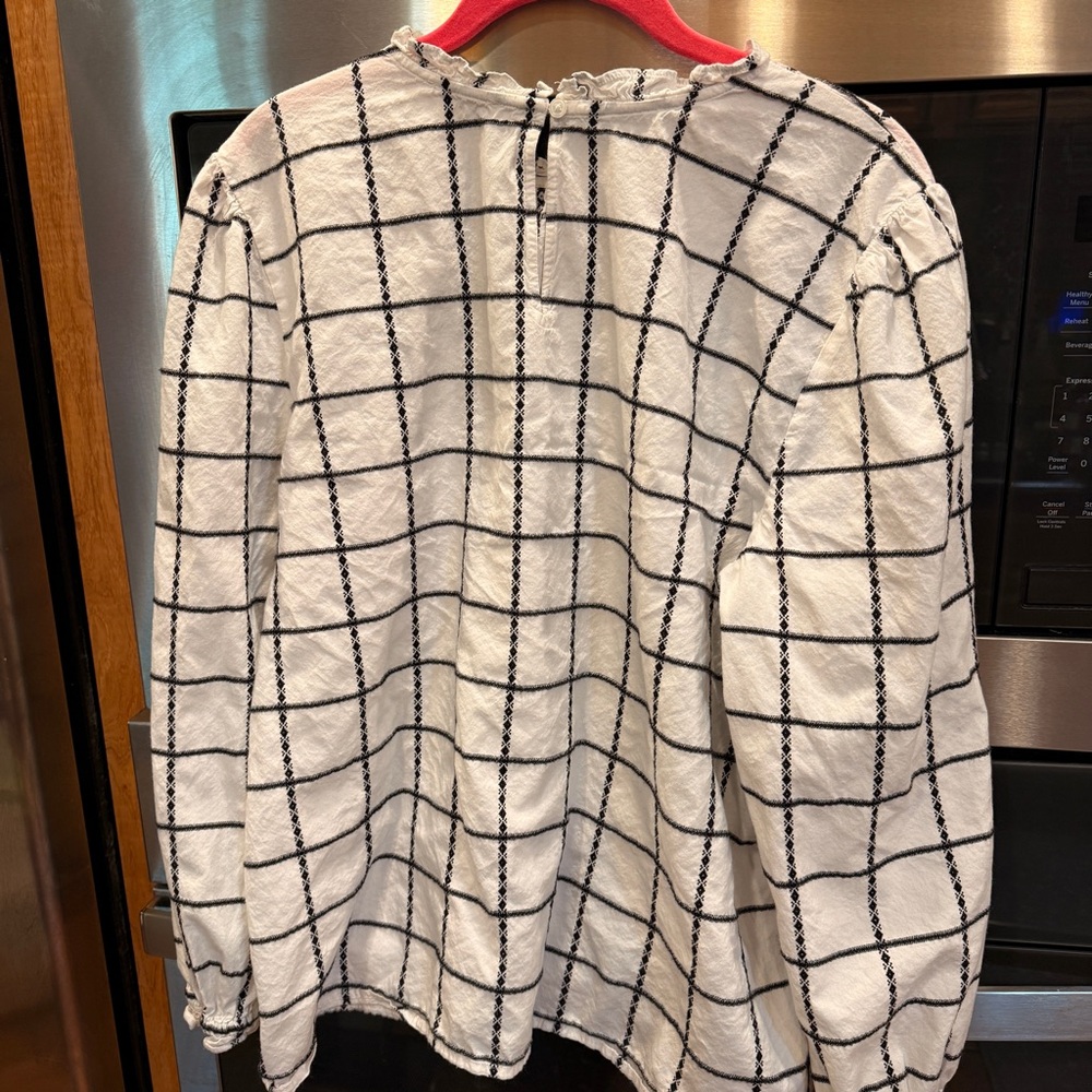 LOFT White and Black Checkered Blouse Xl - Picture 6 of 9